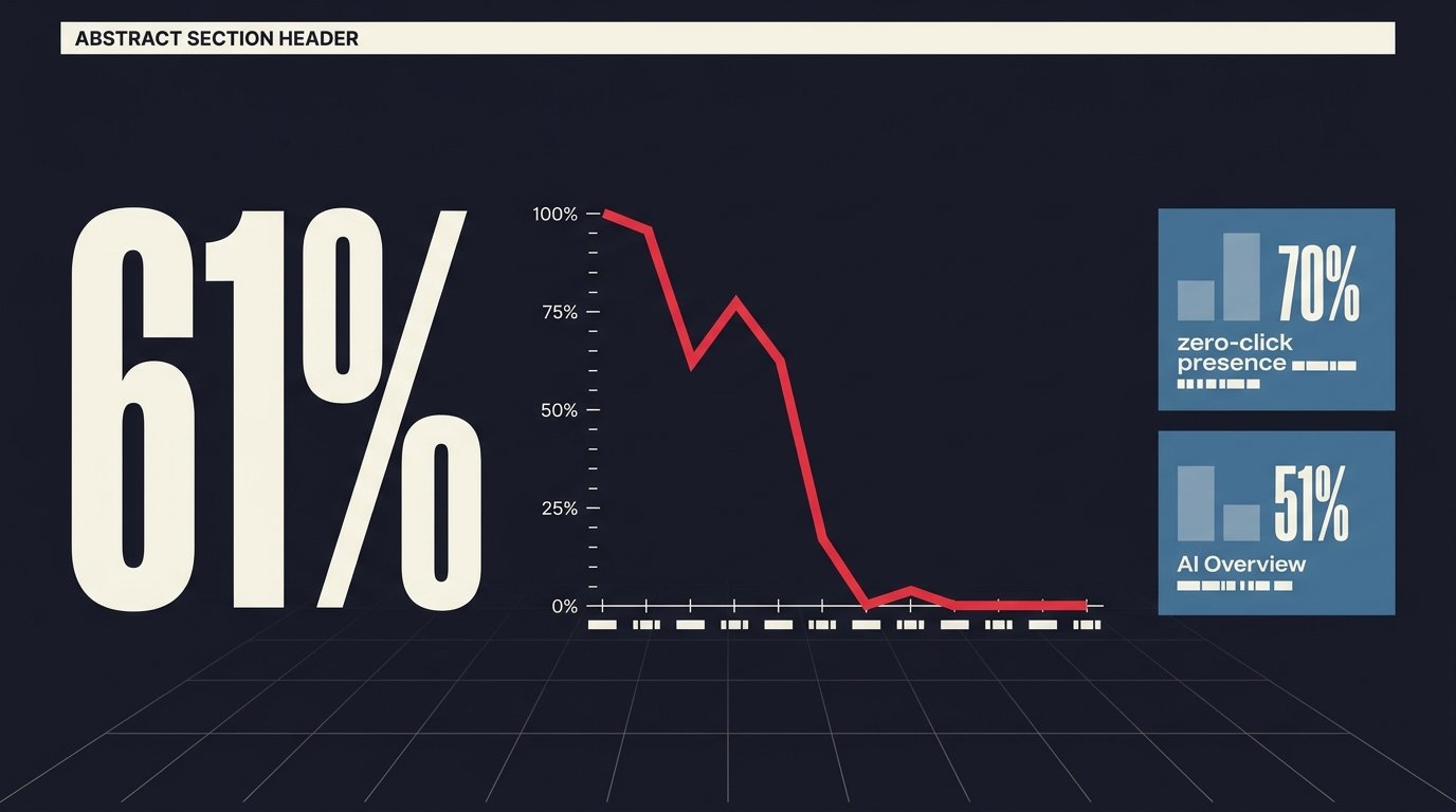 editorial graphic of organic CTR collapse percentage trend chart