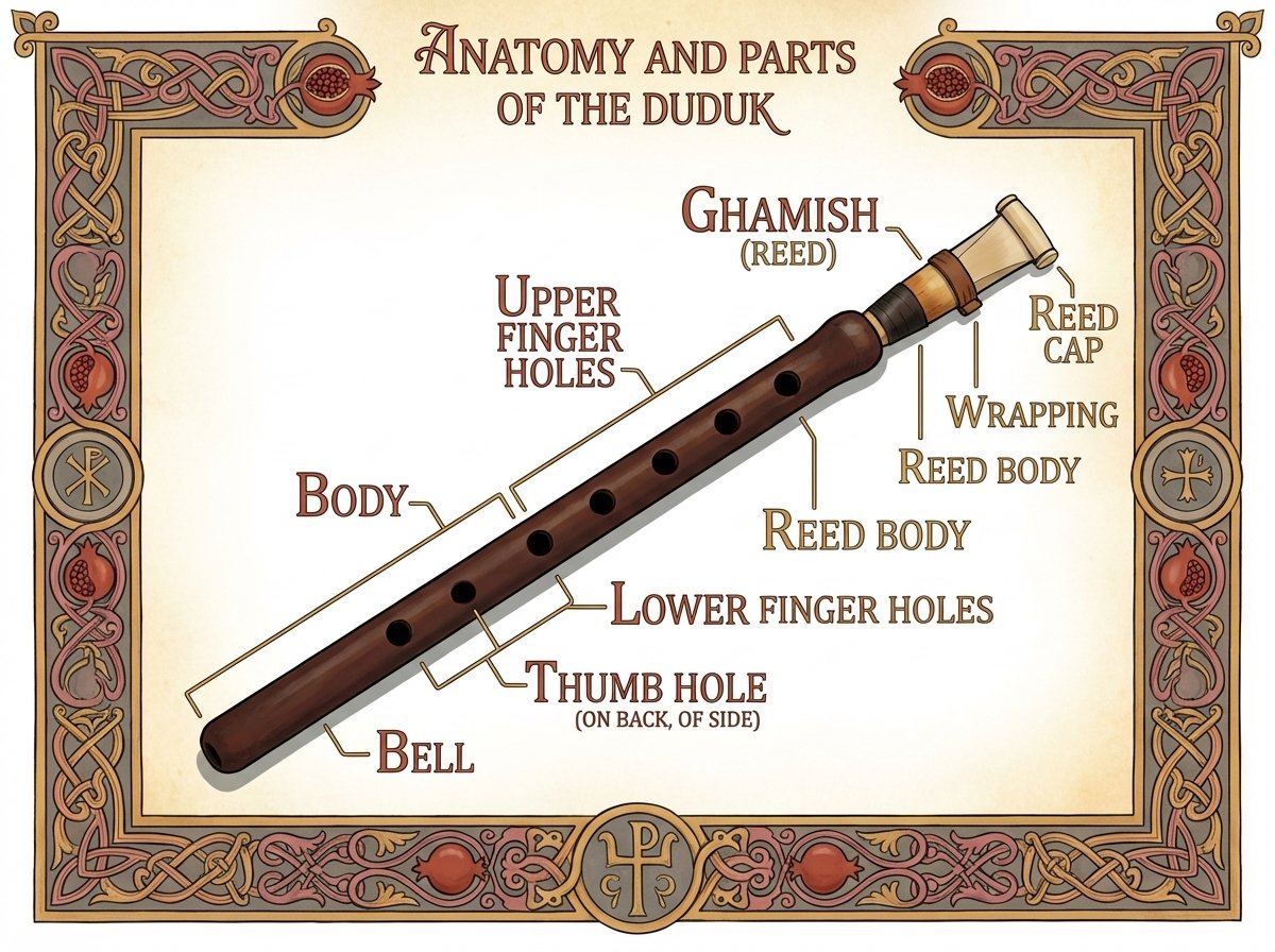 مخطط تشريحي لآلة الدودوك الأرمنية - تشريح وأجزاء الدودوك