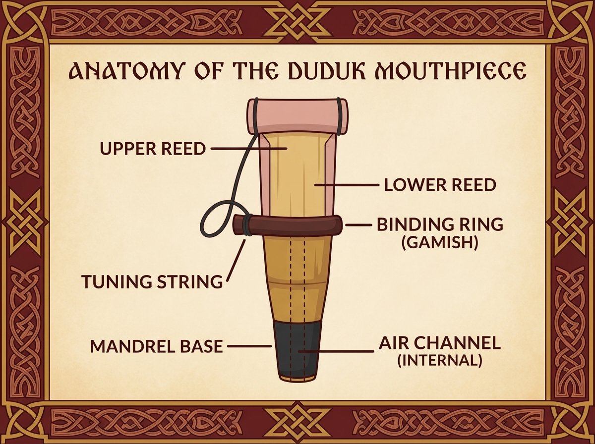 Anatomiediagramm des Duduk-Mundstücks – Anatomie und Teile des Mundstücks